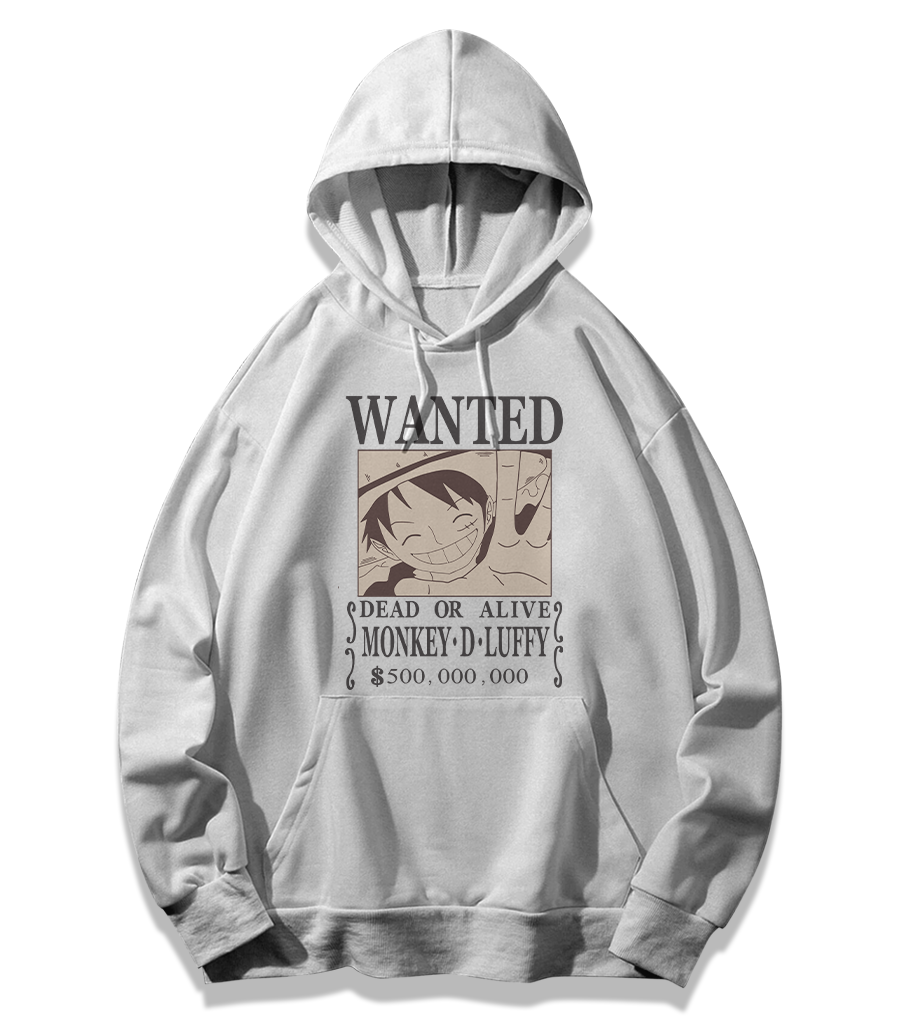 Luffy WANTED White Oversized Hoodie